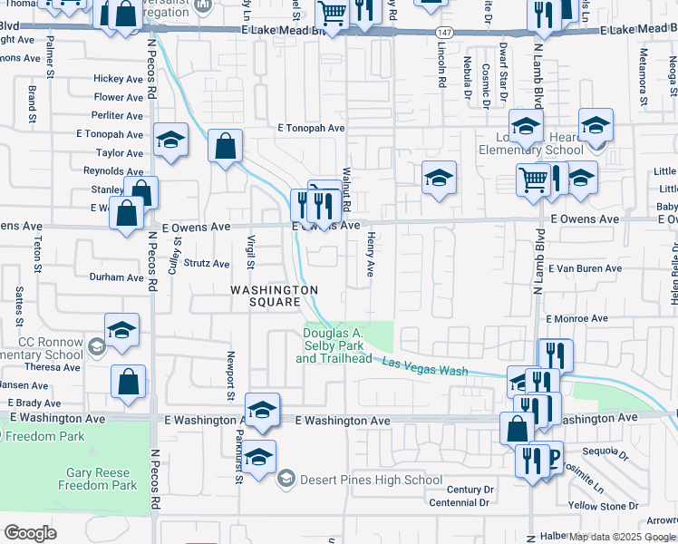 map of restaurants, bars, coffee shops, grocery stores, and more near 1457 North Sandhill Road in Las Vegas