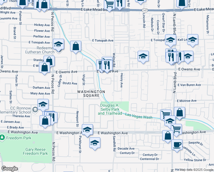 map of restaurants, bars, coffee shops, grocery stores, and more near 1428 North Sandhill Road in Las Vegas
