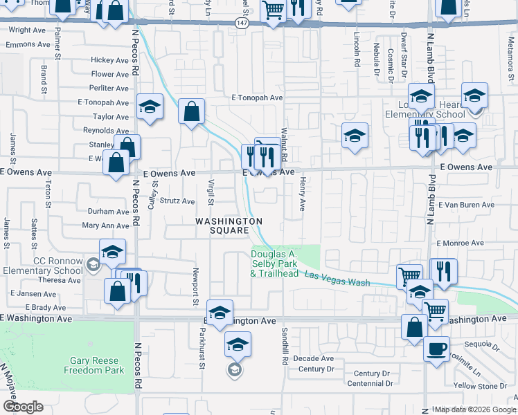 map of restaurants, bars, coffee shops, grocery stores, and more near 1428 North Sandhill Road in Las Vegas