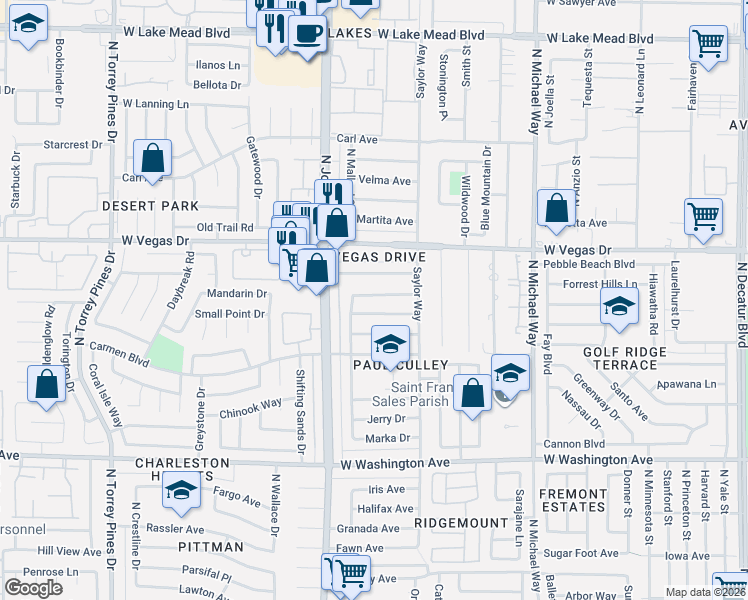 map of restaurants, bars, coffee shops, grocery stores, and more near 5905 Forrest Hills Lane in Las Vegas