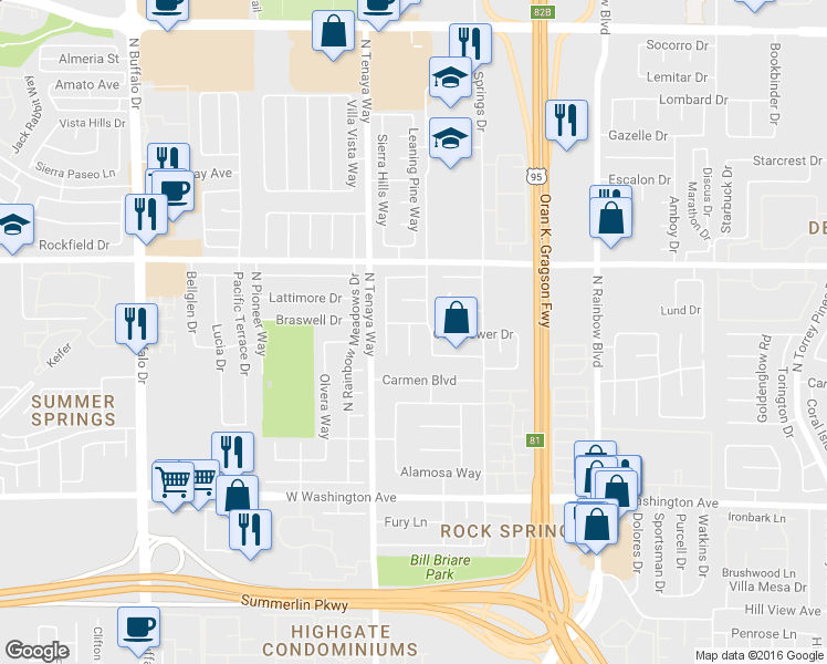 map of restaurants, bars, coffee shops, grocery stores, and more near 7213 Mocha Drive in Las Vegas