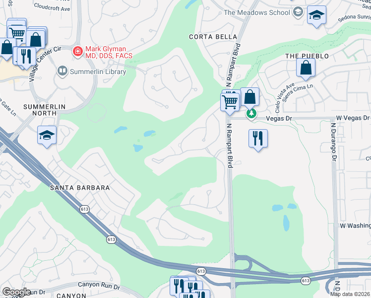 map of restaurants, bars, coffee shops, grocery stores, and more near 9001 Greensboro Lane in Las Vegas