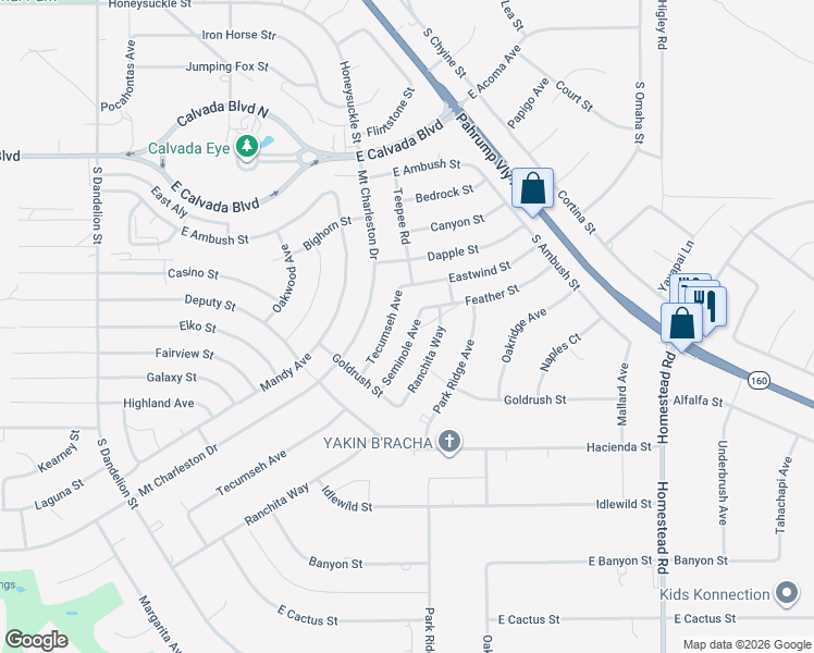 map of restaurants, bars, coffee shops, grocery stores, and more near 2230 Seminole Avenue in Pahrump