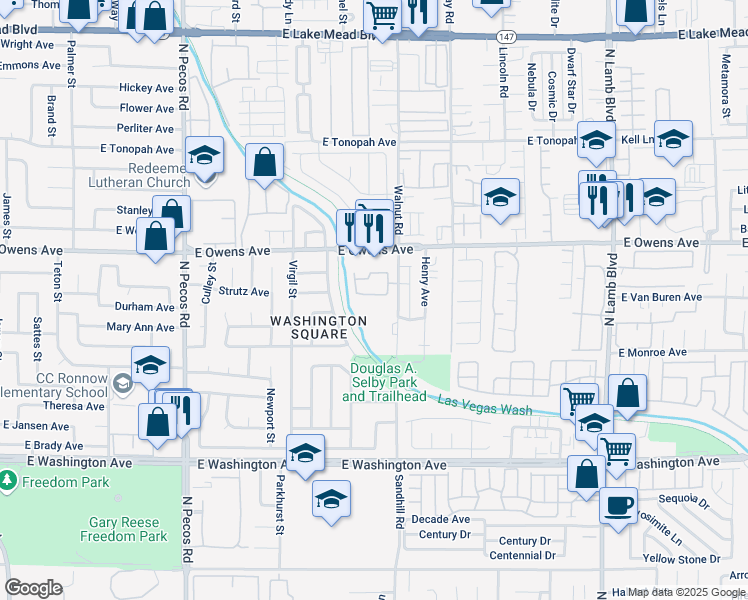 map of restaurants, bars, coffee shops, grocery stores, and more near 1428 North Sandhill Road in Las Vegas