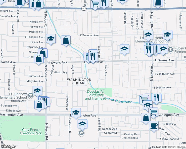 map of restaurants, bars, coffee shops, grocery stores, and more near 3961 Rebecca Raiter Avenue in Las Vegas