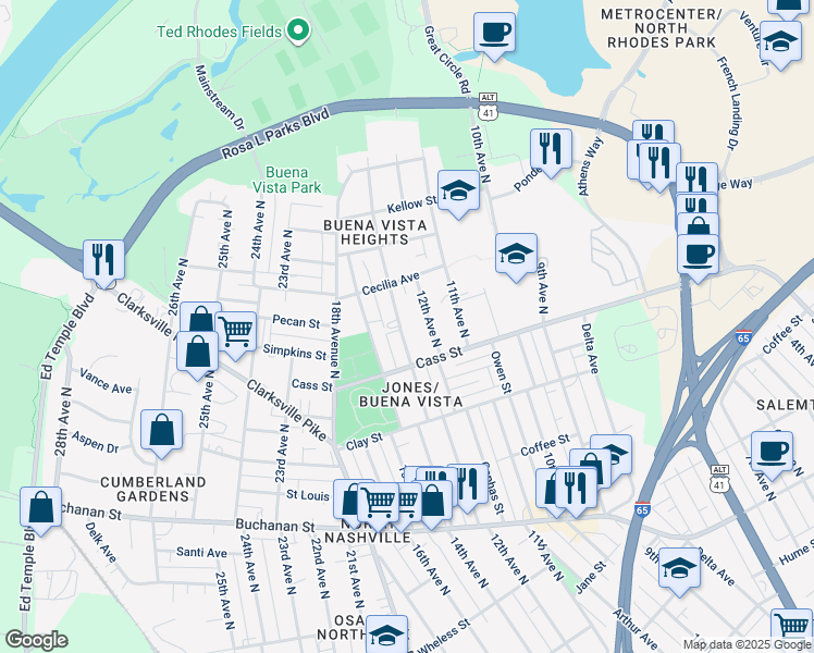 map of restaurants, bars, coffee shops, grocery stores, and more near in Nashville