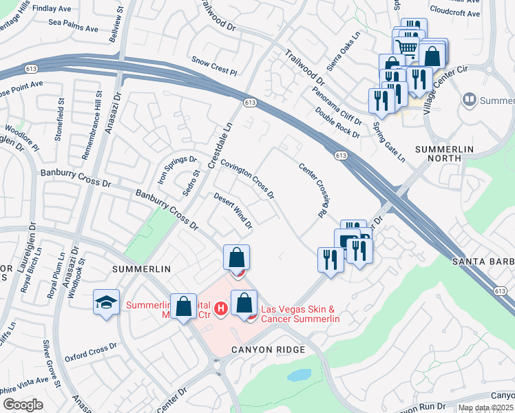 map of restaurants, bars, coffee shops, grocery stores, and more near 1410 Red Crest Lane in Las Vegas