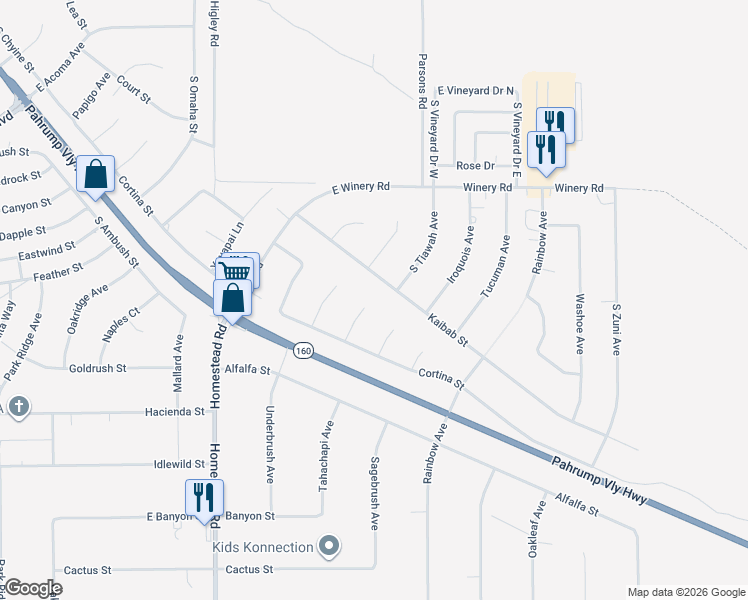map of restaurants, bars, coffee shops, grocery stores, and more near 2240 Arado Lane in Pahrump