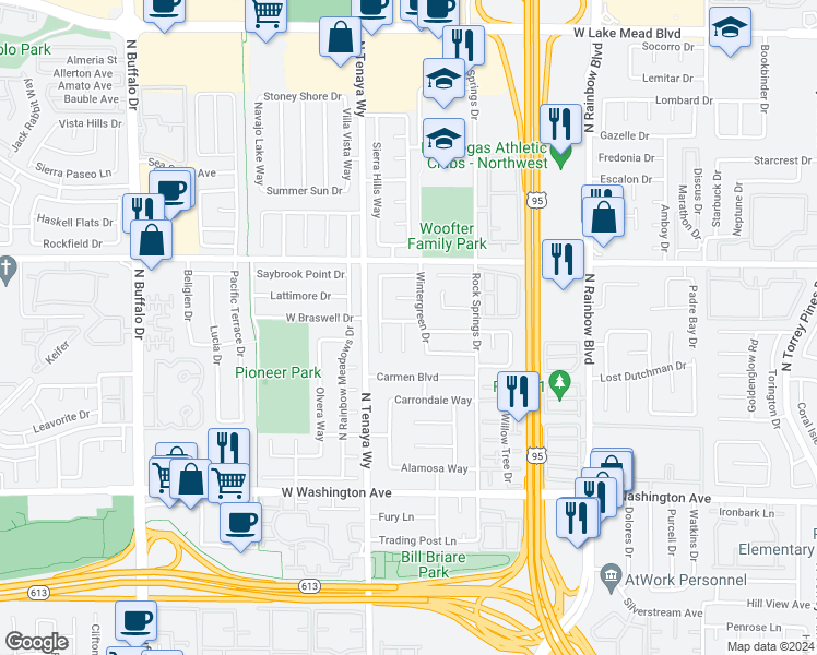 map of restaurants, bars, coffee shops, grocery stores, and more near 7213 Mocha Drive in Las Vegas