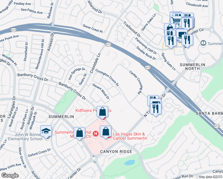 map of restaurants, bars, coffee shops, grocery stores, and more near 1410 Red Crest Lane in Las Vegas
