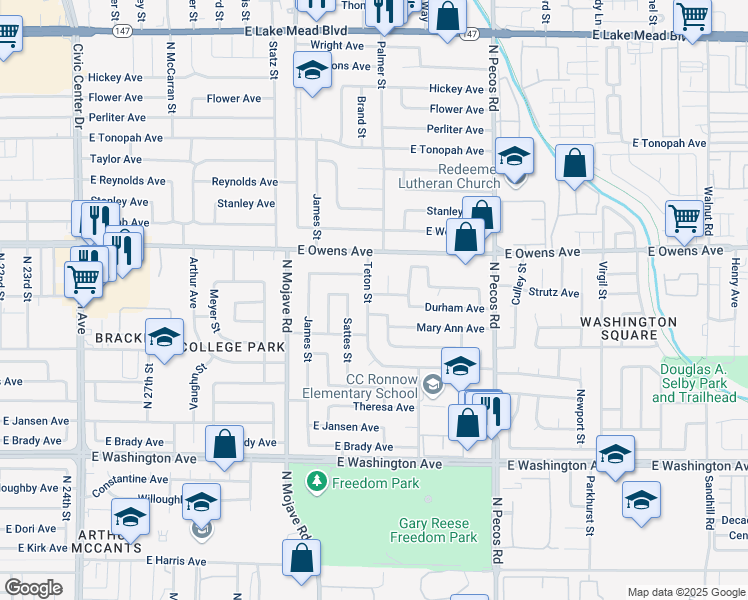 map of restaurants, bars, coffee shops, grocery stores, and more near 1409 Teton Street in Las Vegas