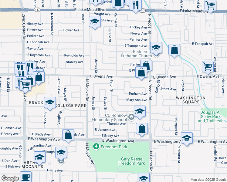 map of restaurants, bars, coffee shops, grocery stores, and more near 1409 Teton Street in Las Vegas