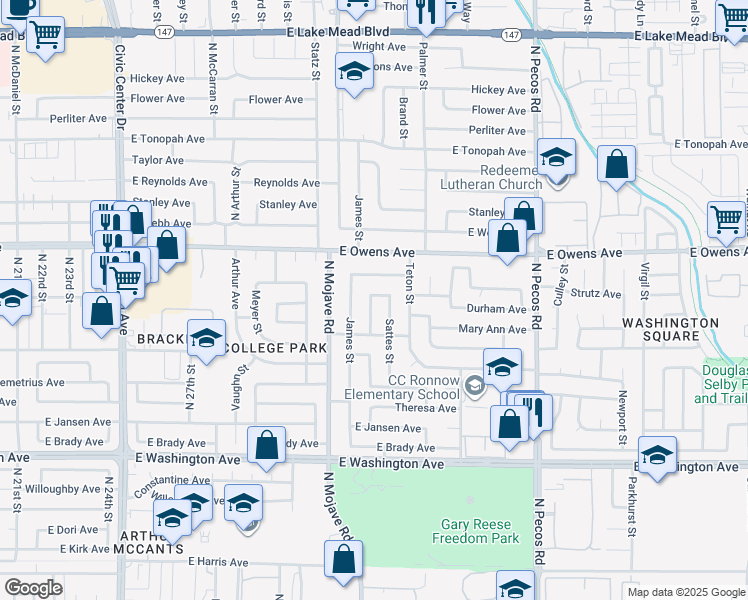 map of restaurants, bars, coffee shops, grocery stores, and more near 1409 Ingraham Street in Las Vegas