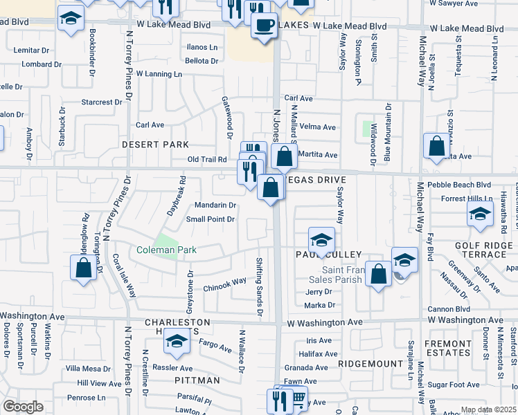 map of restaurants, bars, coffee shops, grocery stores, and more near 1404 Sun Point Drive in Las Vegas