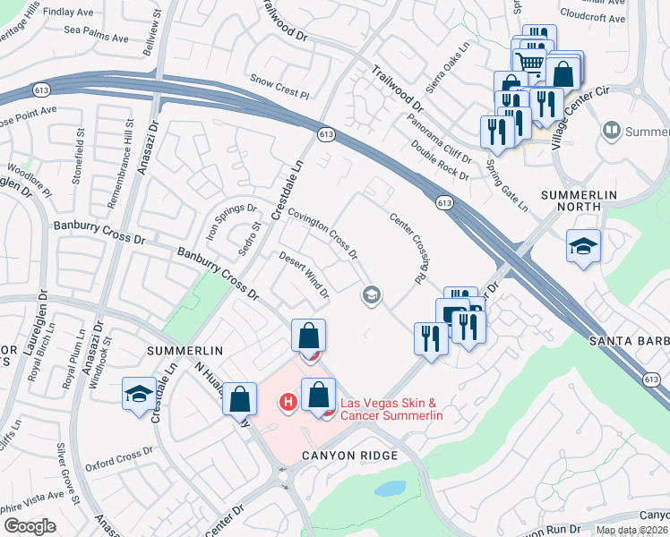 map of restaurants, bars, coffee shops, grocery stores, and more near 10112 Desert Wind Drive in Las Vegas