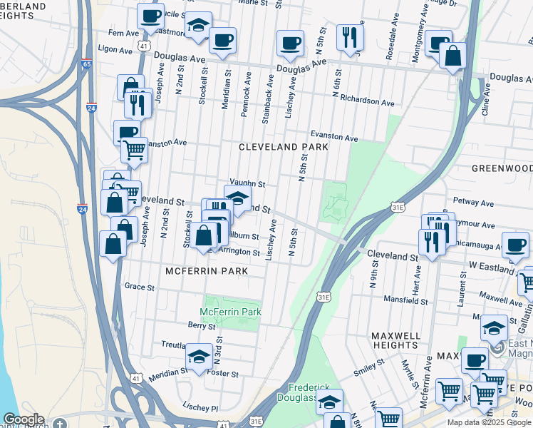 map of restaurants, bars, coffee shops, grocery stores, and more near 825 Lischey Avenue in Nashville