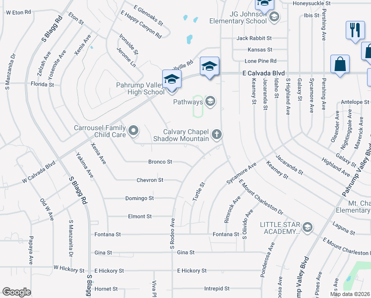map of restaurants, bars, coffee shops, grocery stores, and more near East Arapahoe Street in Pahrump