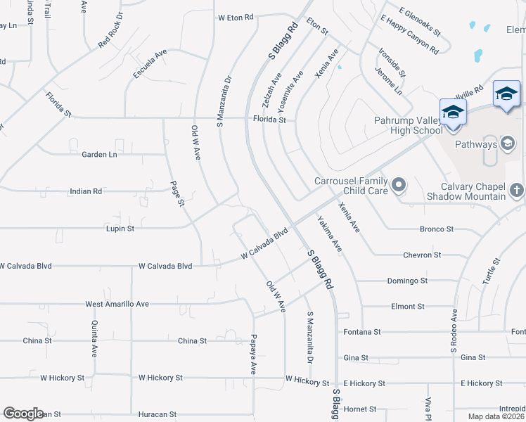 map of restaurants, bars, coffee shops, grocery stores, and more near 2281 South Manzanita Drive in Pahrump