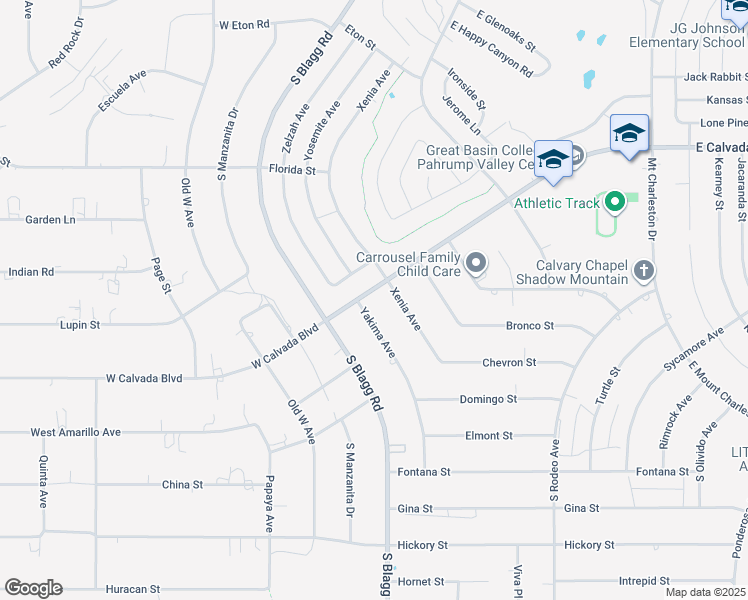 map of restaurants, bars, coffee shops, grocery stores, and more near 61 East Calvada Boulevard in Pahrump
