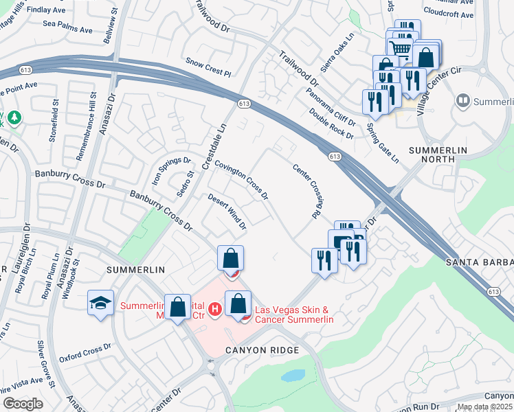 map of restaurants, bars, coffee shops, grocery stores, and more near 1420 Red Crest Lane in Las Vegas