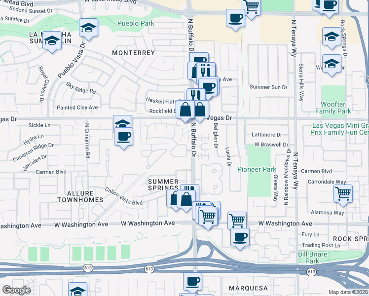 map of restaurants, bars, coffee shops, grocery stores, and more near 1405 Seward Street in Las Vegas