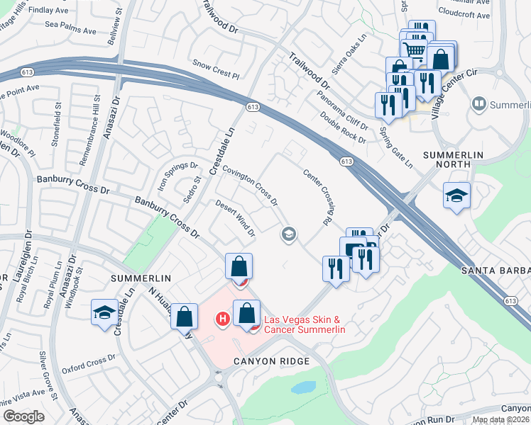 map of restaurants, bars, coffee shops, grocery stores, and more near 1420 Red Crest Lane in Las Vegas