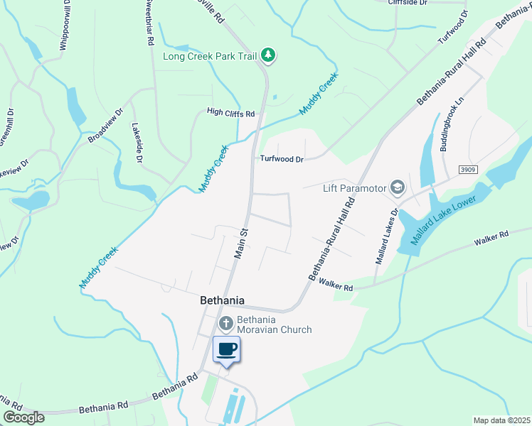 map of restaurants, bars, coffee shops, grocery stores, and more near 2335 Meredith Road in Pfafftown