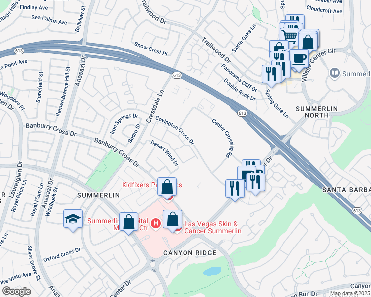 map of restaurants, bars, coffee shops, grocery stores, and more near 10112 Desert Wind Drive in Las Vegas