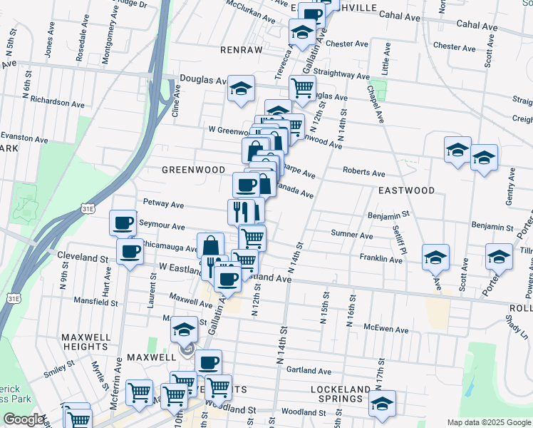 map of restaurants, bars, coffee shops, grocery stores, and more near 1101 Petway Avenue in Nashville