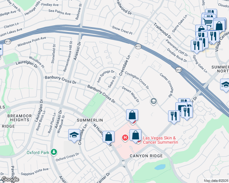map of restaurants, bars, coffee shops, grocery stores, and more near 1205 Bainberry Ridge Lane in Las Vegas