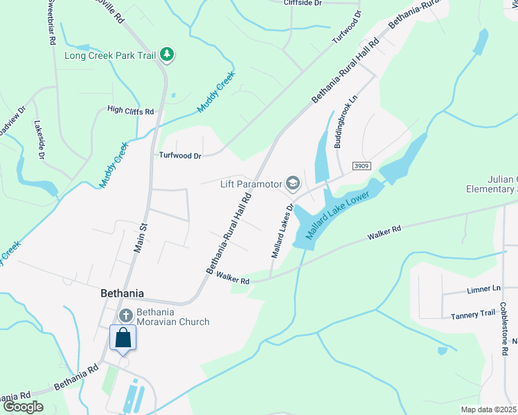 map of restaurants, bars, coffee shops, grocery stores, and more near Bailey Forest Circle in Winston-Salem