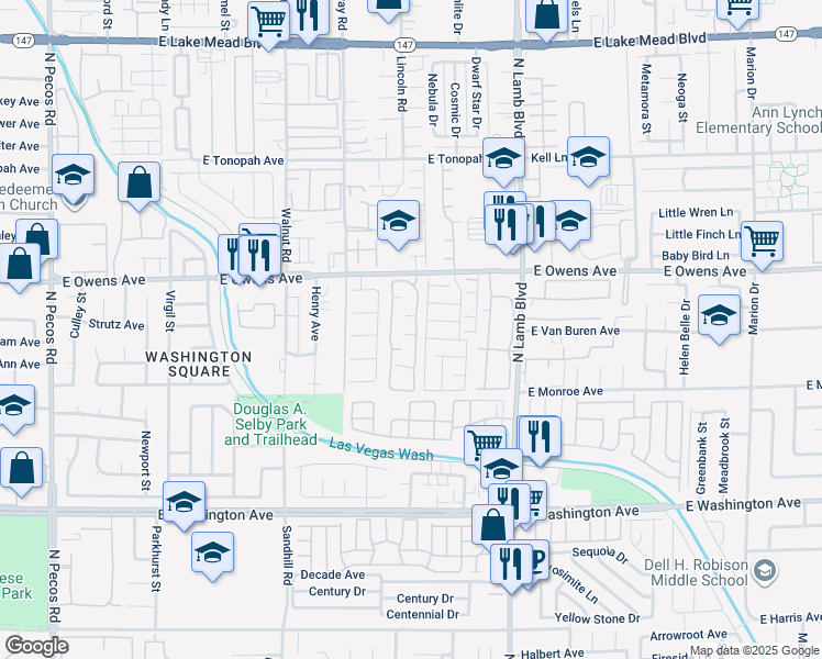 map of restaurants, bars, coffee shops, grocery stores, and more near 1521 Linnbaker Lane in Las Vegas