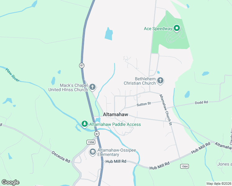 map of restaurants, bars, coffee shops, grocery stores, and more near 3046 Cherokee Drive in Elon