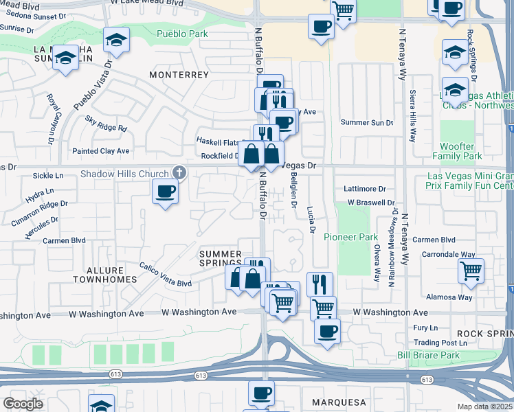 map of restaurants, bars, coffee shops, grocery stores, and more near 1404 Seward Street in Las Vegas