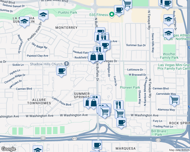 map of restaurants, bars, coffee shops, grocery stores, and more near 1404 Seward Street in Las Vegas