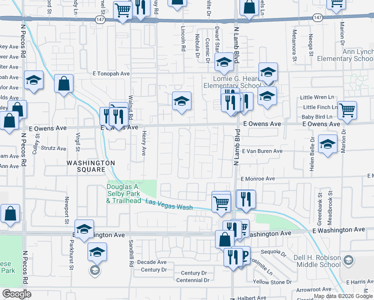 map of restaurants, bars, coffee shops, grocery stores, and more near 1440 Jamielinn Lane in Las Vegas
