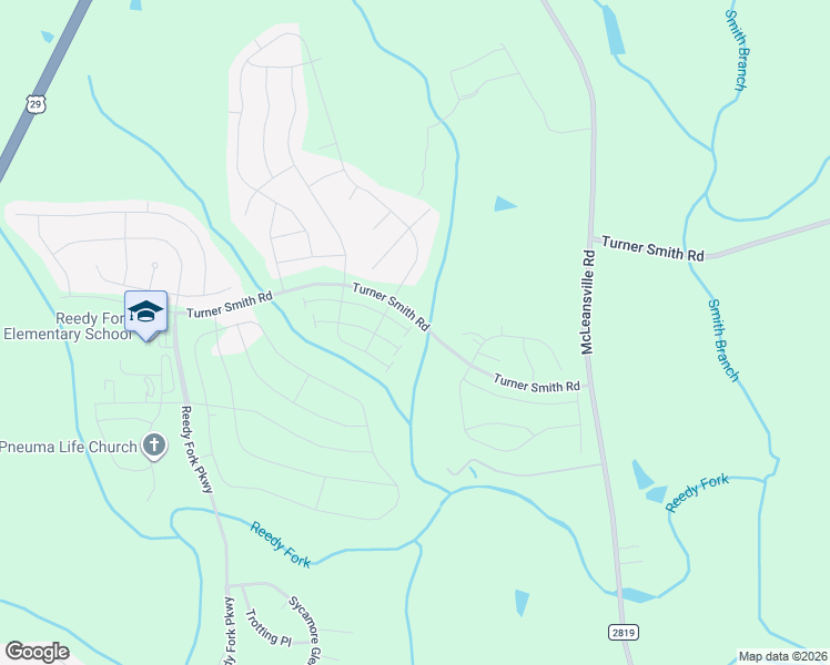 map of restaurants, bars, coffee shops, grocery stores, and more near Turner Smith Road in Greensboro
