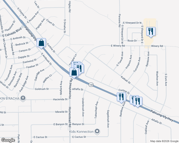 map of restaurants, bars, coffee shops, grocery stores, and more near 2261 Pampa Avenue in Pahrump