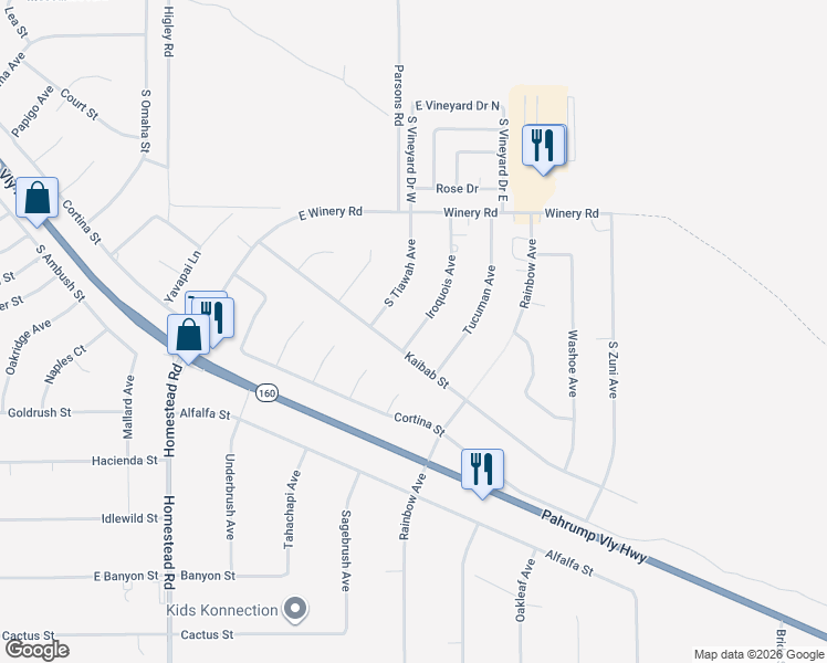 map of restaurants, bars, coffee shops, grocery stores, and more near 2260 Iroquois Avenue in Pahrump