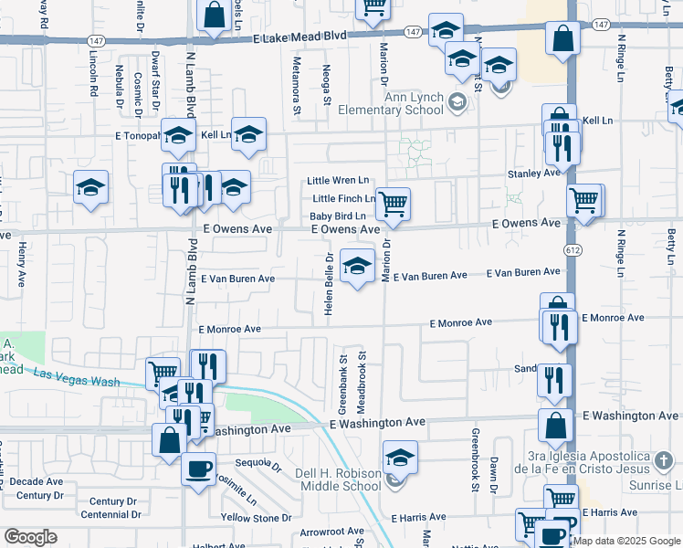 map of restaurants, bars, coffee shops, grocery stores, and more near 4620 Curdsen Way in Las Vegas