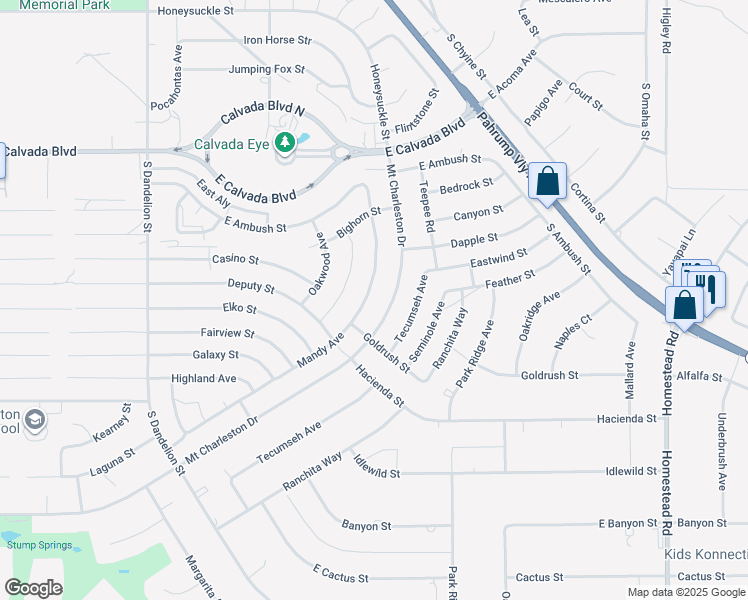map of restaurants, bars, coffee shops, grocery stores, and more near 2250 Mandy Avenue in Pahrump