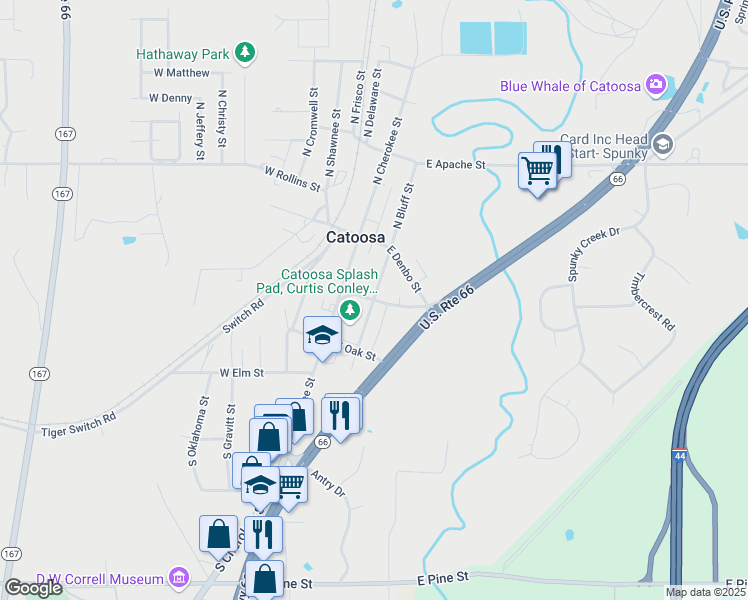 map of restaurants, bars, coffee shops, grocery stores, and more near 200 East Ford Street in Catoosa