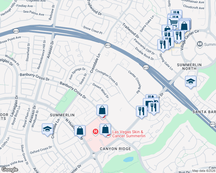 map of restaurants, bars, coffee shops, grocery stores, and more near 1401 Red Crest Lane in Las Vegas