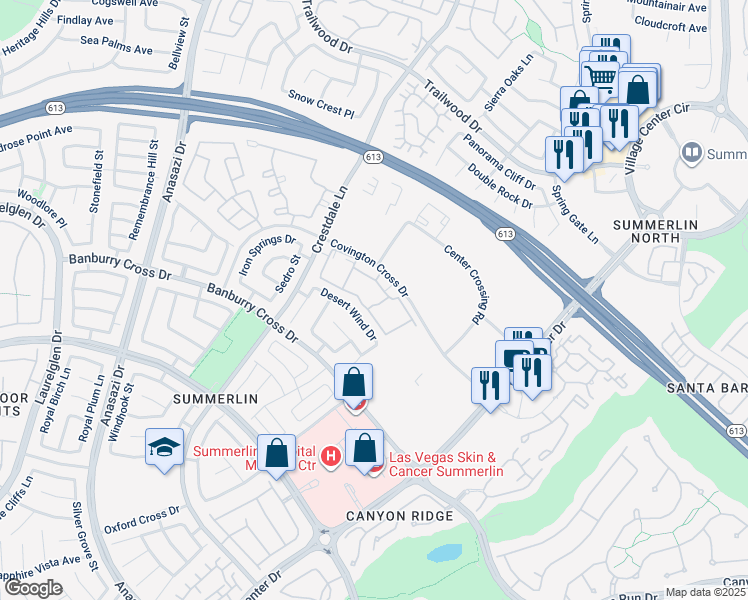 map of restaurants, bars, coffee shops, grocery stores, and more near 1401 Red Crest Lane in Las Vegas