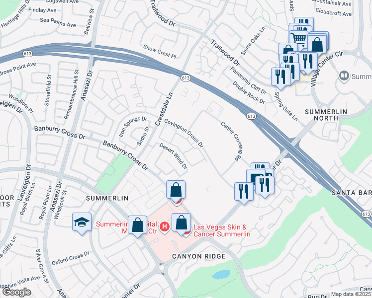 map of restaurants, bars, coffee shops, grocery stores, and more near 1401 Red Crest Lane in Las Vegas