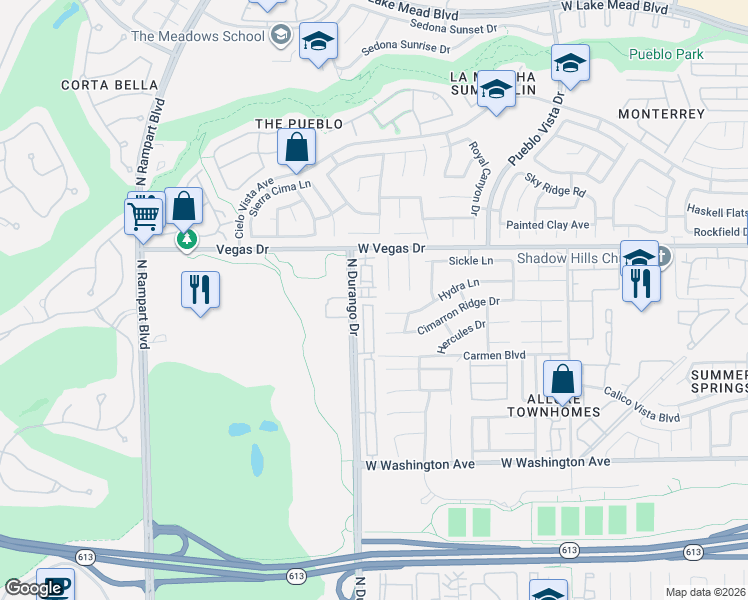 map of restaurants, bars, coffee shops, grocery stores, and more near 8409 Tiger Woods Avenue in Las Vegas