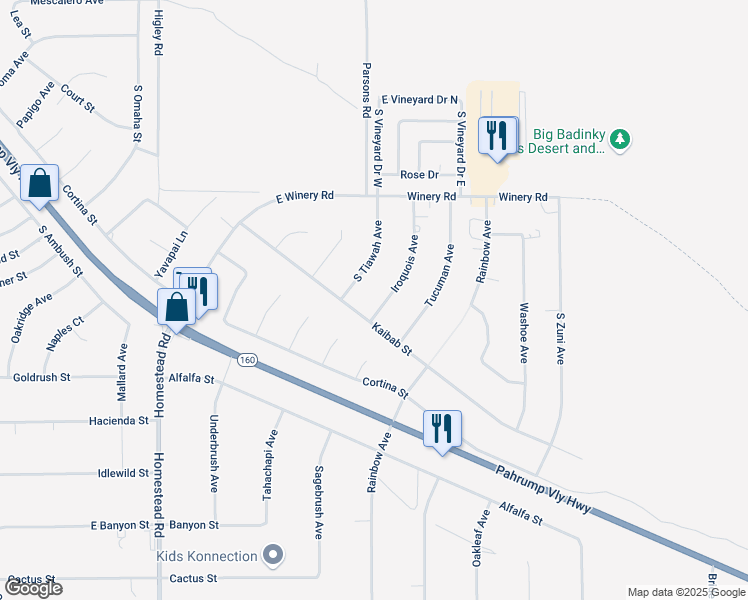 map of restaurants, bars, coffee shops, grocery stores, and more near 2260 Iroquois Avenue in Pahrump