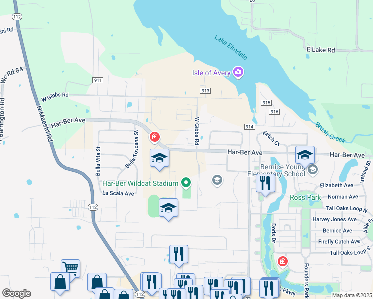map of restaurants, bars, coffee shops, grocery stores, and more near 7505 West Gibbs Road in Springdale