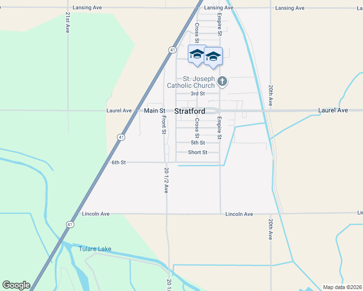 map of restaurants, bars, coffee shops, grocery stores, and more near 19570-19572 Railroad Street in Stratford
