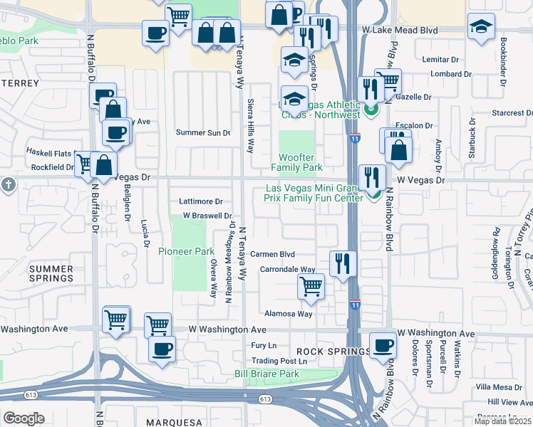 map of restaurants, bars, coffee shops, grocery stores, and more near 7216 Mocha Drive in Las Vegas